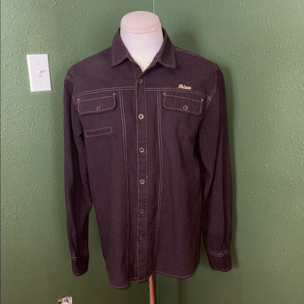 Orisue brown denim style button down shirt.   Extra large slim fit.